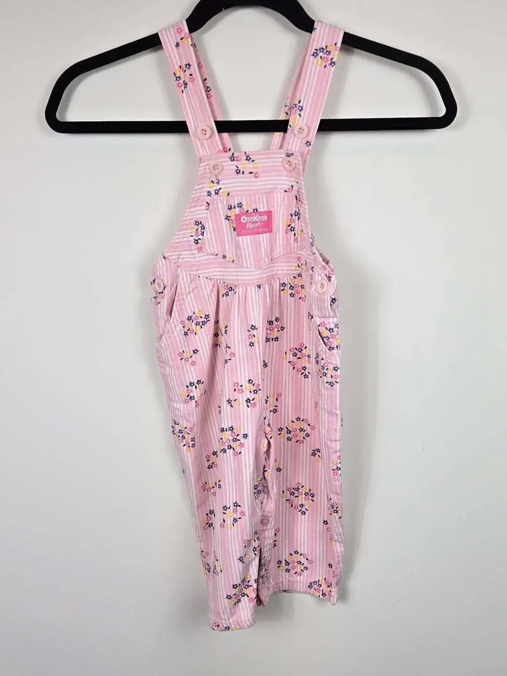 Vintage OshKosh B’Gosh Pink Garden Floral Stripe Overalls 18M 90s Girls